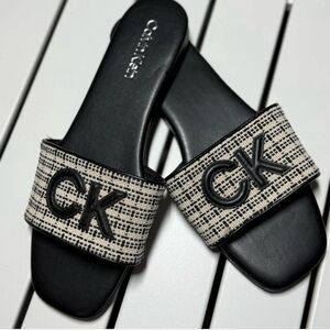 Calvin Klein Black and Cream Women's Sandals